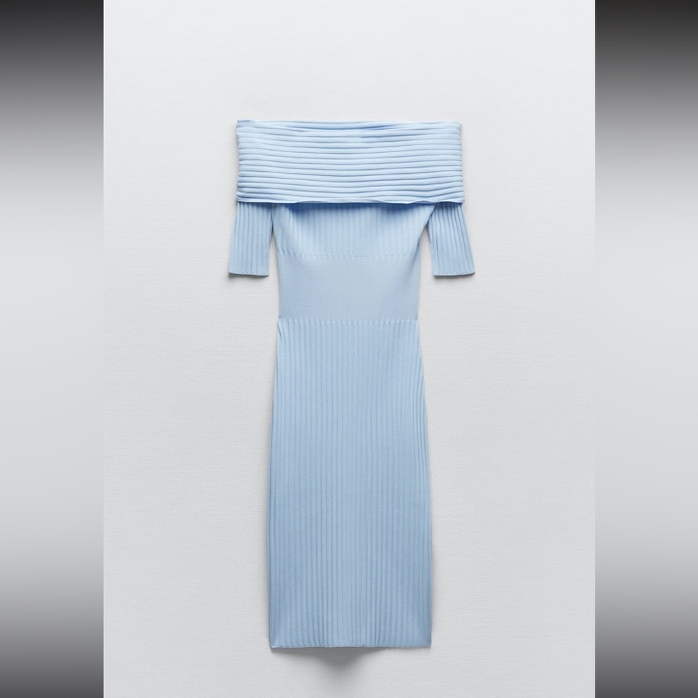 Off the shoulder baby blue knitted dress!